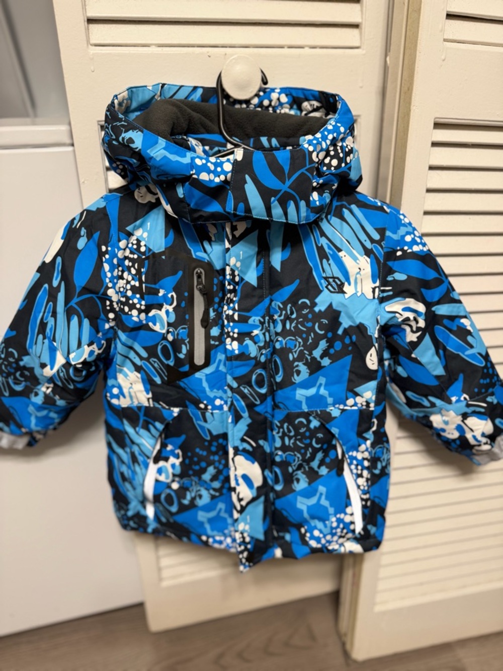 Kids Blue Patterned Insulated Puffer Jacket with Hood